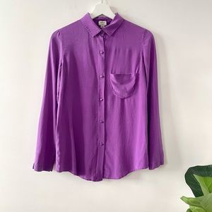 WILFRED ARITZIA Silk Bright Purple Button Down Blouse
